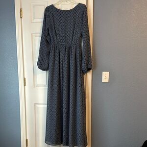 Chic Navy Patterned Long Sleeve Dress